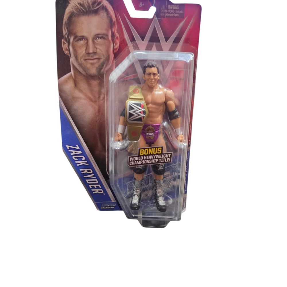 WWE Zack Ryder Mattel Action Figure w/ World Heavyweight Championship Belt...
